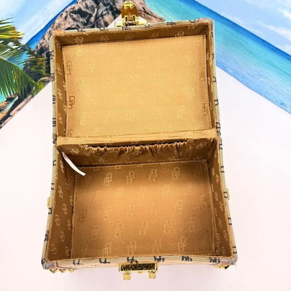 Vintage B. Brentano BB Monogram Vanity/Box Case, Made in Italy, Gold-Tone Lock